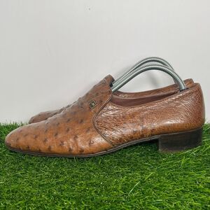 Mauri Genuine Ostrich Leather Loafers Brown Men’s Size 10 M Luxury Italian Dress